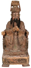 Early Chinese Polychrome Temple Buddha or Emperor
