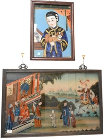 Two Piece Chinese Reverse Painted Glass Group
