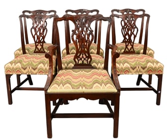 Set of Six Chippendale Mahogany Side Chairs and One Armchair