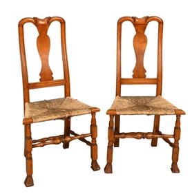 Pair of Queen Anne Chairs having Rush Seats