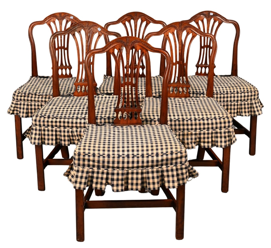 Set of Six Federal Mahogany Side Chairs having Fully Upholstered Seats: Set of Six Federal Mahogany Side Chairs having Fully Upholstered Seats circa 1800 height 37 inches, seat height 18 1/2 inches