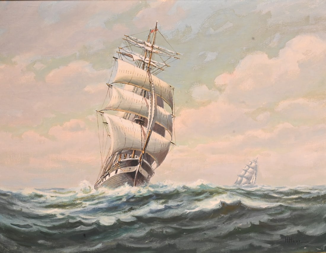 Henry Harlow Howe (America 1886-1966): Henry Harlow Howe (America 1886-1966) "Clipper Ship on the High Seas Oil Canvas Signed lower right "H. Howe" 20" x 26" Condition: Some surface grime and edge ware