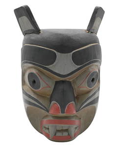 Tony Hunt Sr. (Canadian/Kwakiutl 1942-2017): Tony Hunt Sr. (Canadian/Kwakiutl 1942-2017) Haida Marten Mask, 1964 Carved polychrome painted mask Signed and inscribed on the interior "Tony Hunt, August 1964 Marten Mask, Bill Kraus" height 13 inche