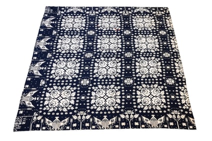 Blue and White Woven Coverlet
