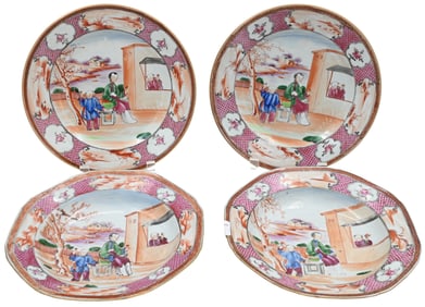 Four 18th Century Chinese Export Mandarin Plates