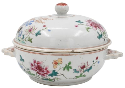 Famille Rose Chinese Covered Round Dish having Two Handles
