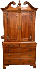 Chippendale Cherry Linen Press in Two Parts