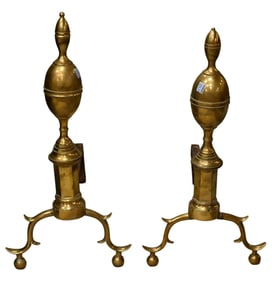 Pair of Federal Brass Double Lemon Top Andirons, circa 1820