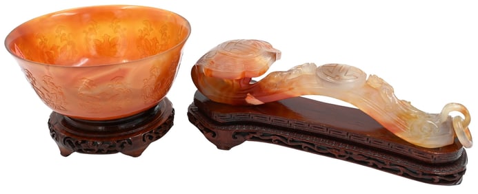 Two Piece Chinese Agate Group