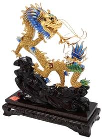 Chinese Cloisonne Enamel Golden Dragon