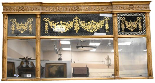 19th Century Gilt and Reverse Glass Painted Overmantle Mirror