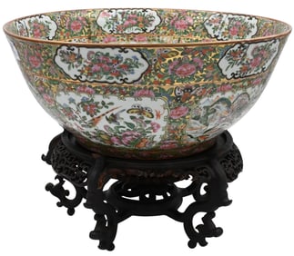 Chinese Export Rose Medallion Large Punch Bowl