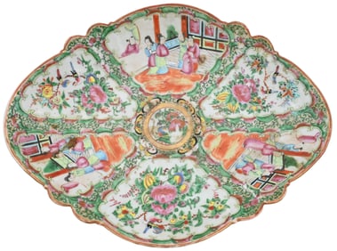 Chinese Export Rose Medallion Footed Shaped Serving Dish