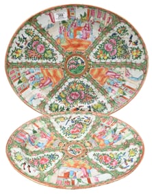 Two Chinese Export Rose Medallion Oval Trays