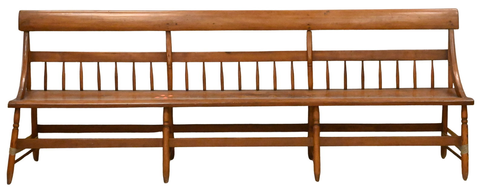 Windsor Bench on Turned Legs: Windsor Bench on Turned Legs circa 1830 height 34 inches, length 96 inches