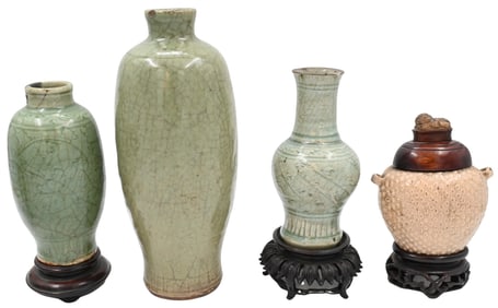 Four Piece Chinese Celadon and Crackle Glaze Group