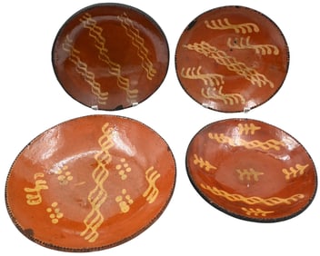Four Slip Decorated Redware Deep Plates