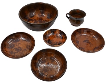 Six Piece Redware Lot