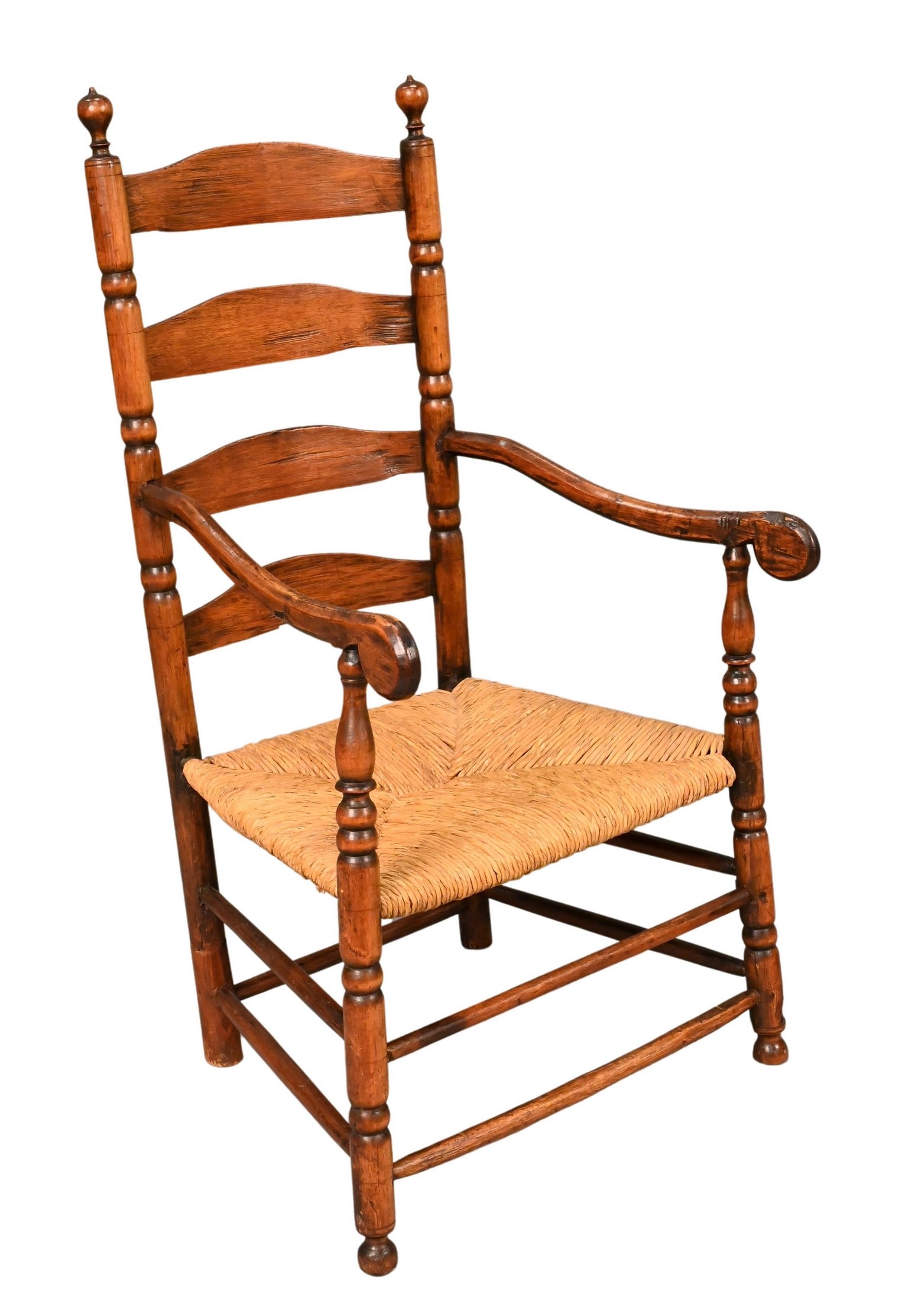 Ladder Back Great Chair: Ladder Back Great Chair four slat with turned supports and rush seat seat height 16 inches, total height 45 inches
