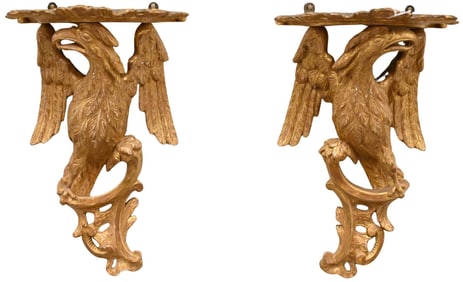 Pair of Carved Eagle Wall Brackets