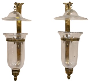 Pair of Brass and Glass Smoke Bell Sconces