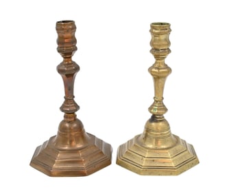 Pair of Early Candlesticks One of Bell Metal