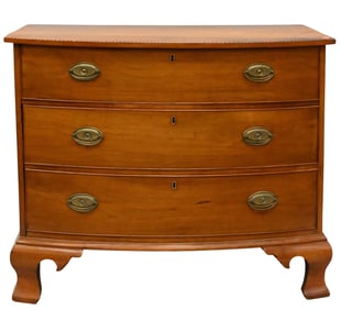 Chippendale Cherry Bowed Front Chest of Three Drawers