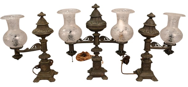 Three Piece Argand Bronze Lamps