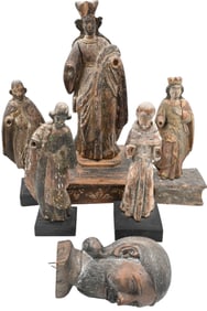 Group of Six Carved and Painted Colonial Religious Figures