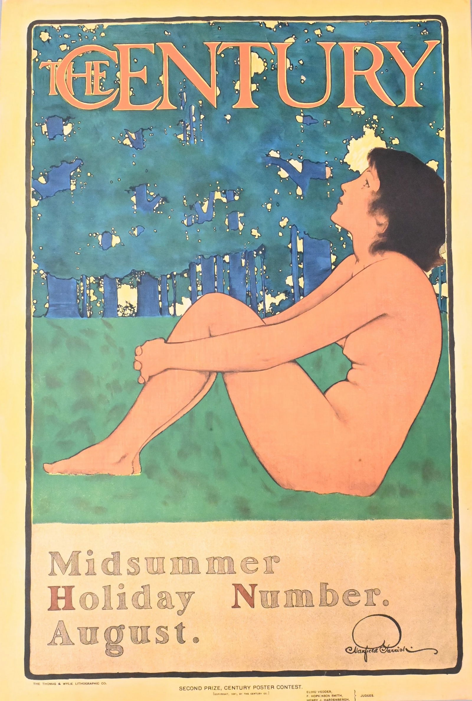 Maxfield Parrish (American 1870-1966): Maxfield Parrish (American 1870-1966) "Midsummer Holiday Number August" for The Century Magazine, published 1897 Lithograph poster, printed by Thomas and Wylie Lithographic Company Parrish's first pub