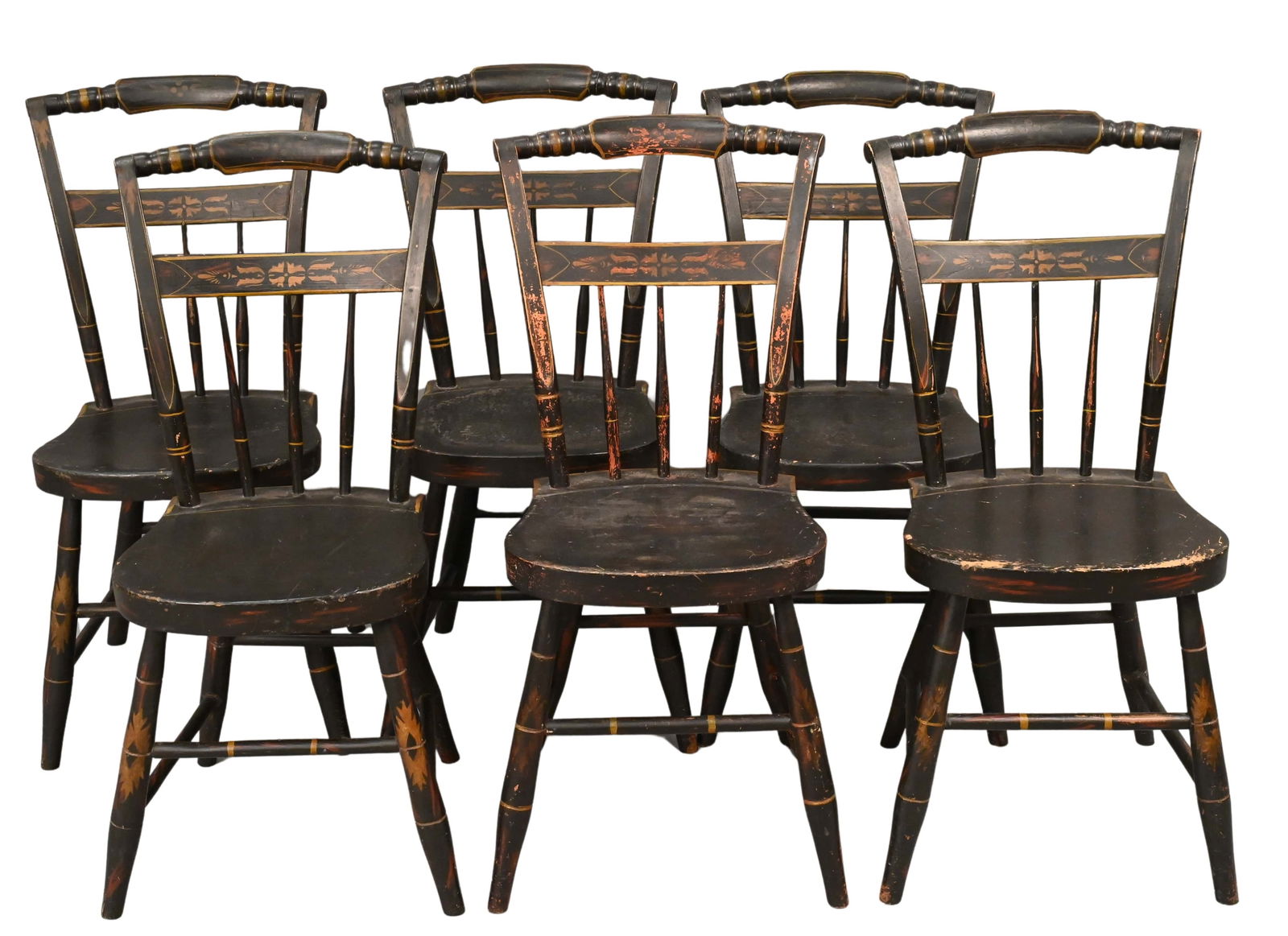 Set of Six Handpainted Plank Seat Side Chairs (1 of 7)