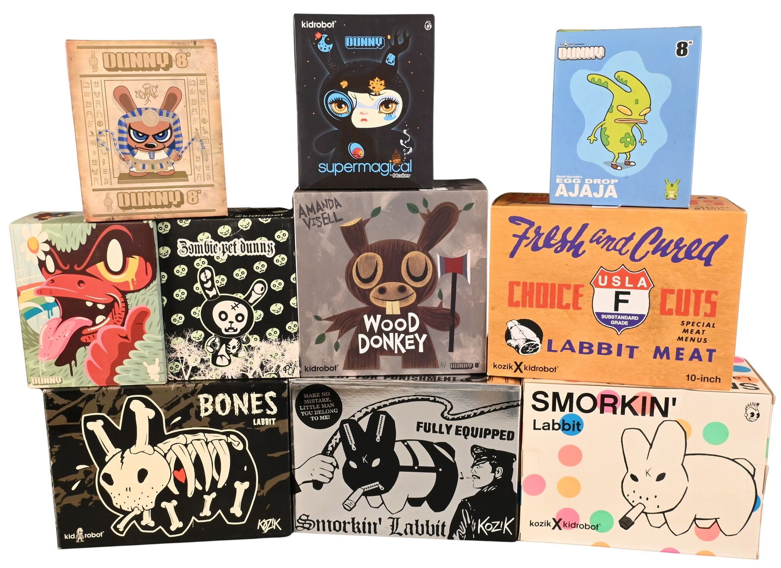 Ten Piece Kidrobot Dunny and Kidrobot Labbit Figures Group (1 of 4)