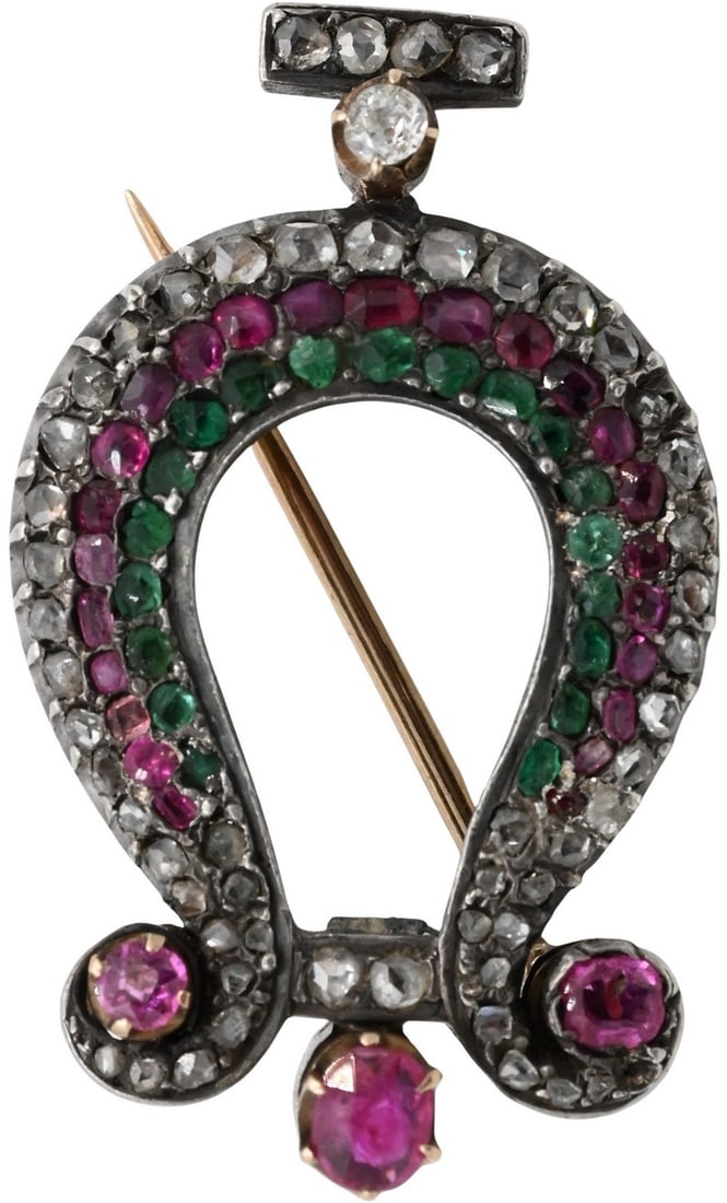 Victorian 14K Gold with Silver Overlay Lyre Form Pin (1 of 3)