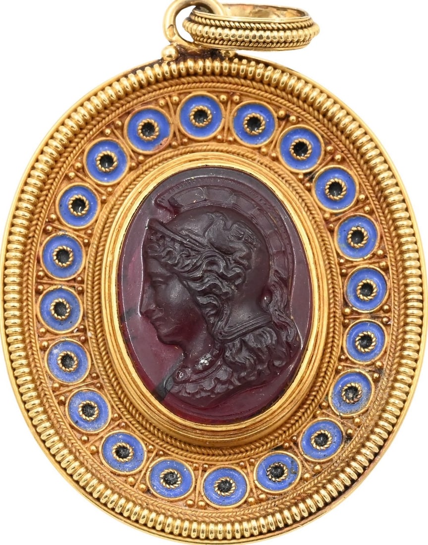 18K Gold Victorian Cameo and Enamel Pendant (1 of 3)