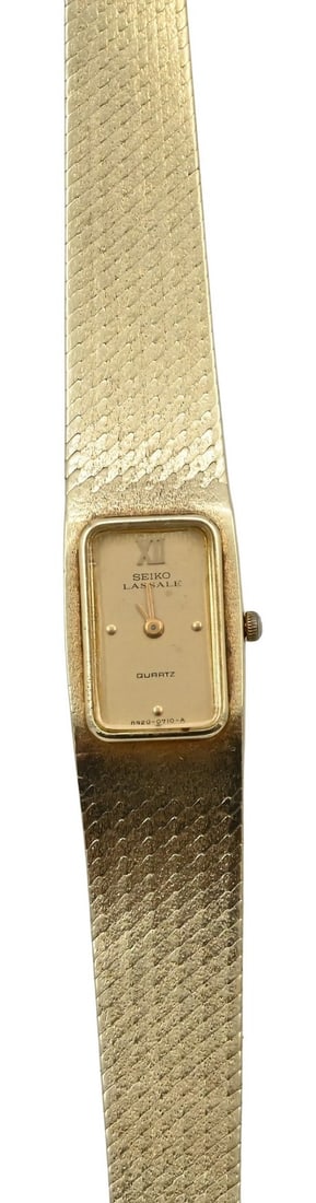 Ladies Seiko Lassale 14K Gold Wrist Watch: Ladies Seiko Lassale 14K Gold Wrist Watch approximately 6" having gold face, marked 14K 29.4 grams