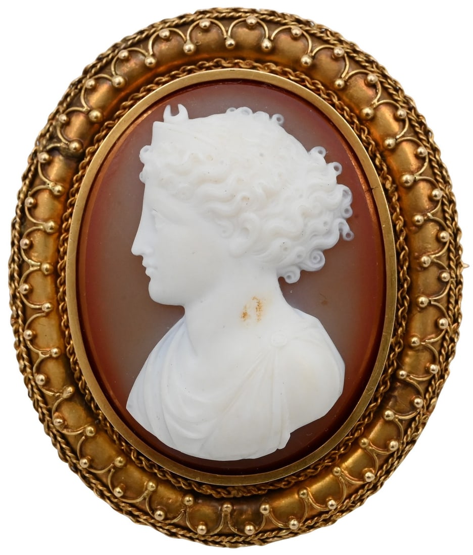 Large Victorian 14K Gold Stone Cameo Brooch (1 of 4)