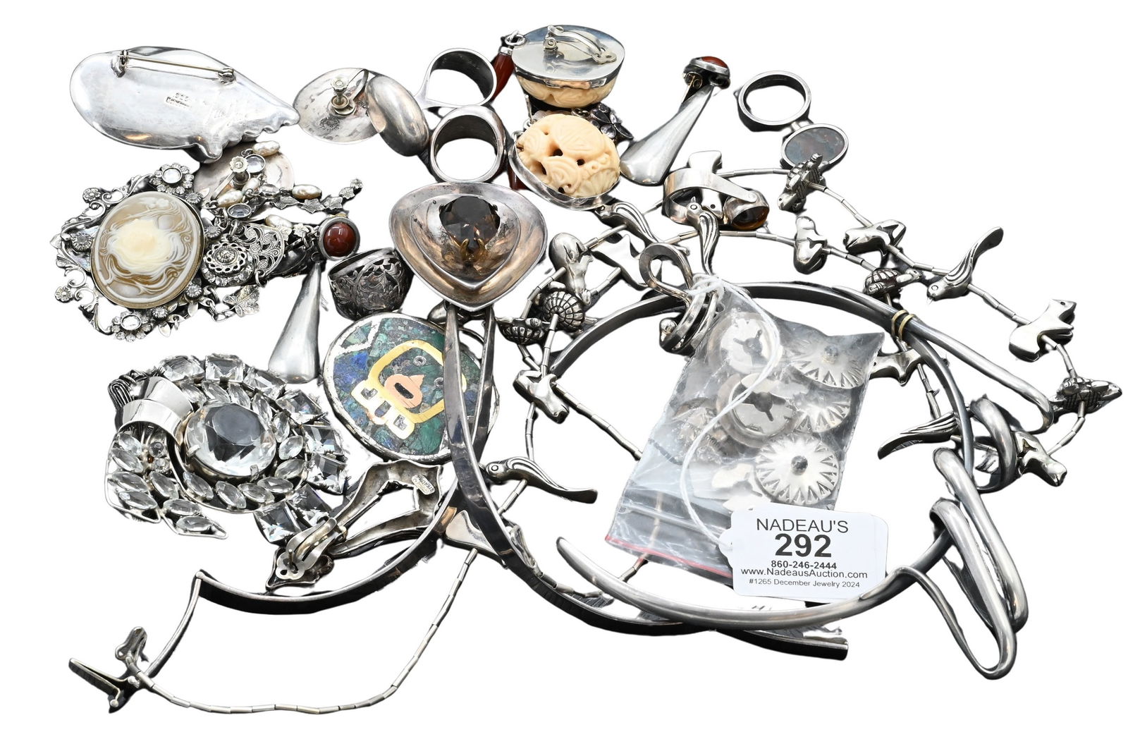 Group of Sterling Silver, Costume Jewelry, Necklaces, Brooches, Earrings (1 of 4)