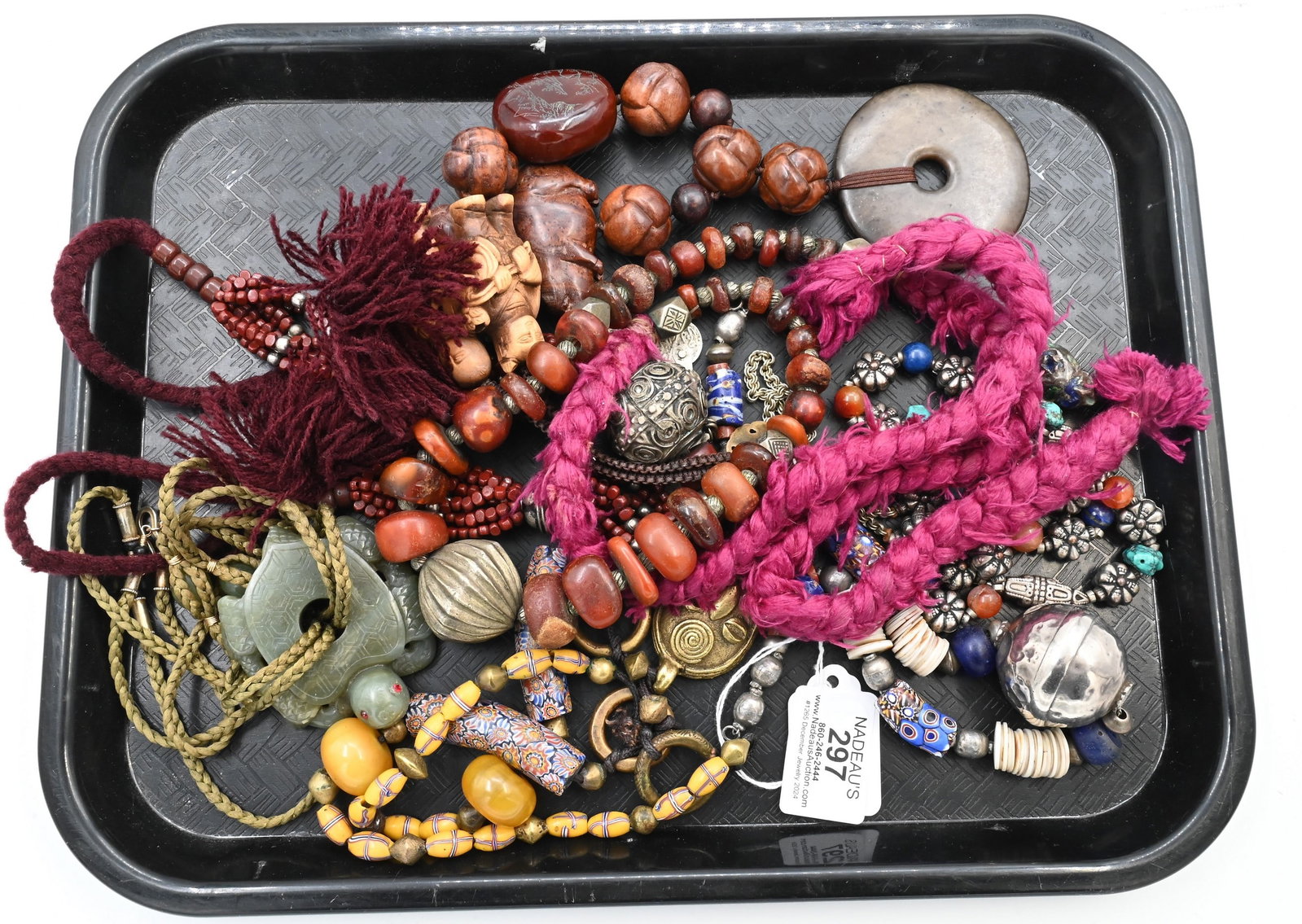 Group of Beaded Necklaces: Group of Beaded Necklaces amber, carved wood, hardstone, etcetera