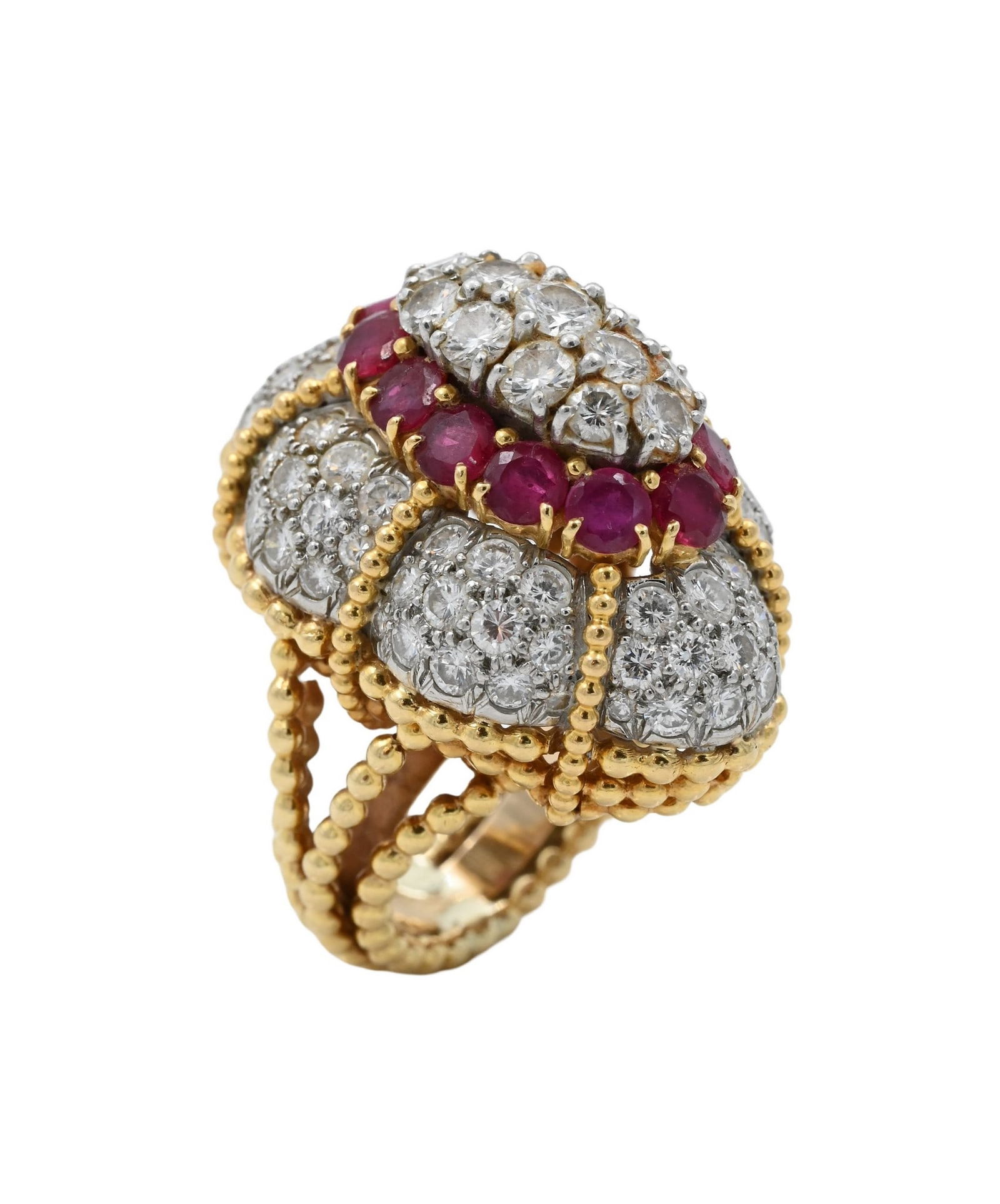18K Yellow Gold Diamond and Ruby Cocktail Ring (1 of 4)