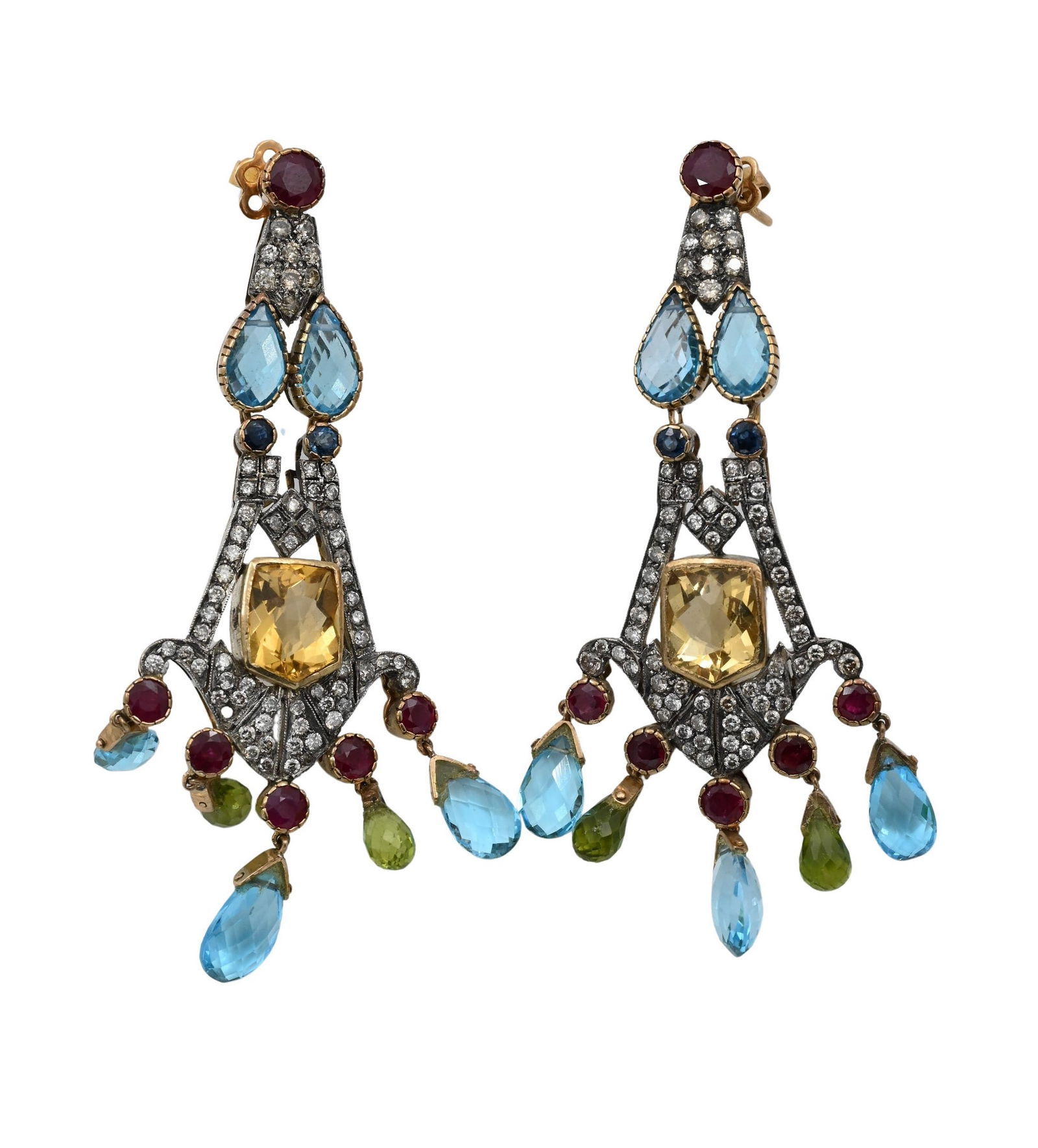 Pair of 14K White and Yellow Gold Chandelier Earrings (1 of 6)