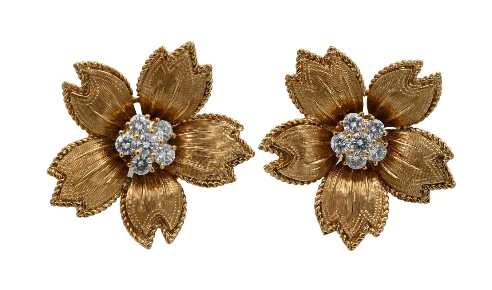 Pair of 18K Yellow Gold Floral Earrings (1 of 4)