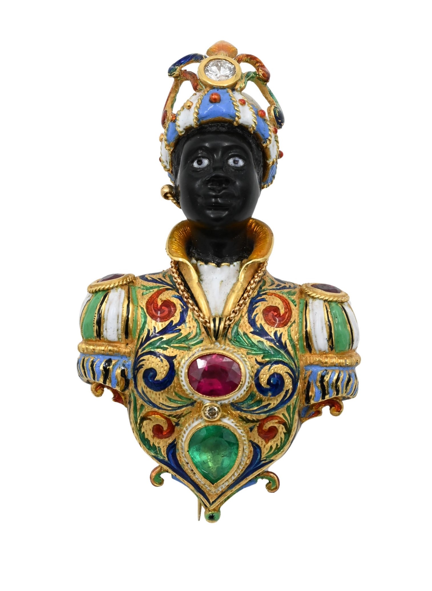 18K Yellow Gold Multi Gem and Enamel Blackamoor Brooch (1 of 6)