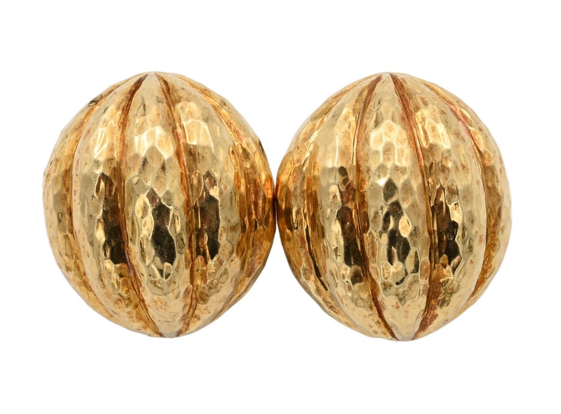 David Webb 18K Yellow Gold Hammered Ribbed Earrings (1 of 3)