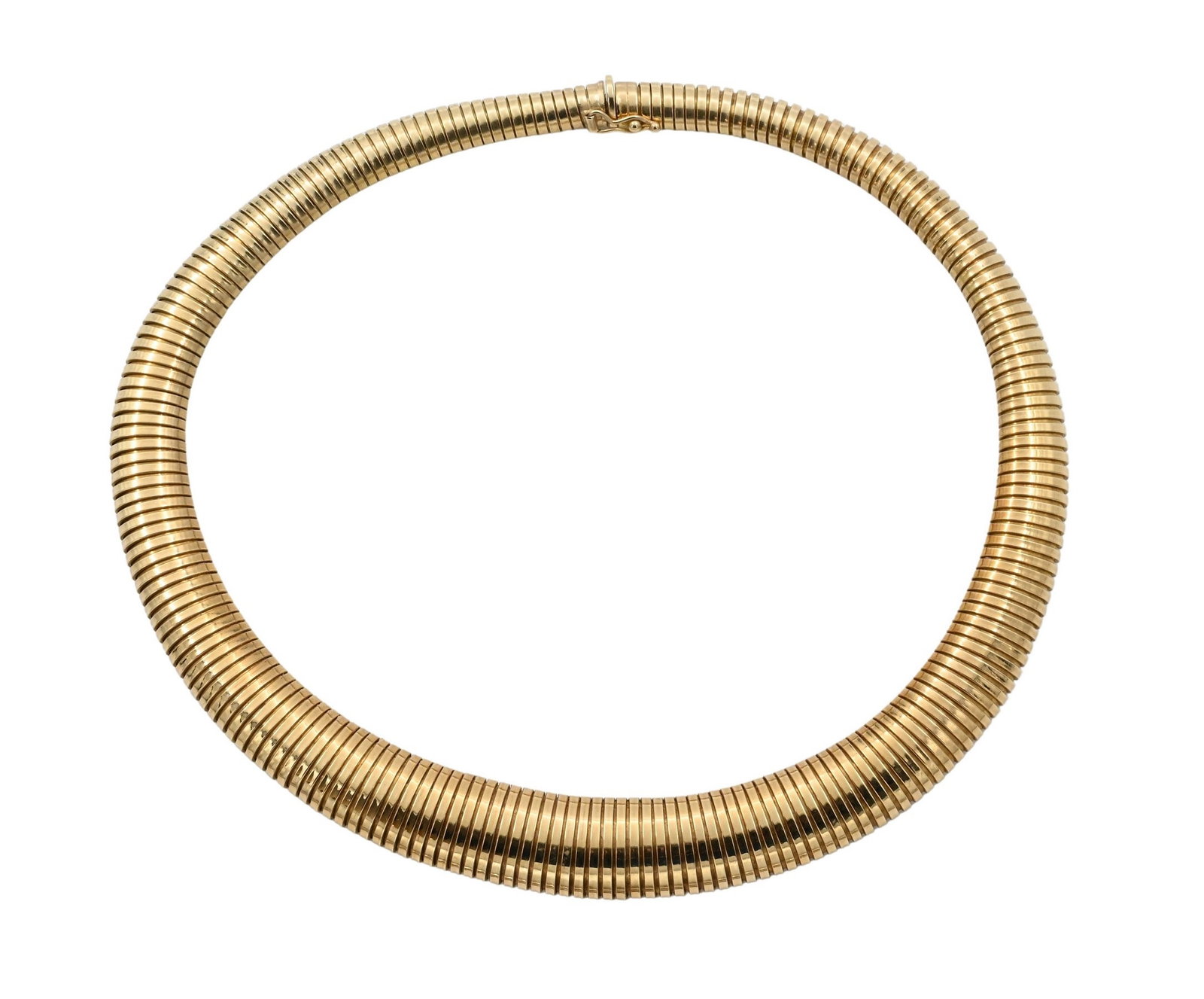 14K Yellow Gold Flexible Necklace: 14K Yellow Gold Flexible Necklace 17 inches, 52.8 grams Provenance: Estate of Joyce L. August, formerly from Jack August Restaurant in Northampton, Massachusetts