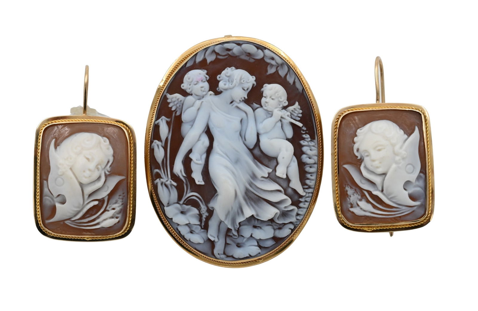 14K Yellow Gold Stone Cameo Three Piece Set  (1 of 5)