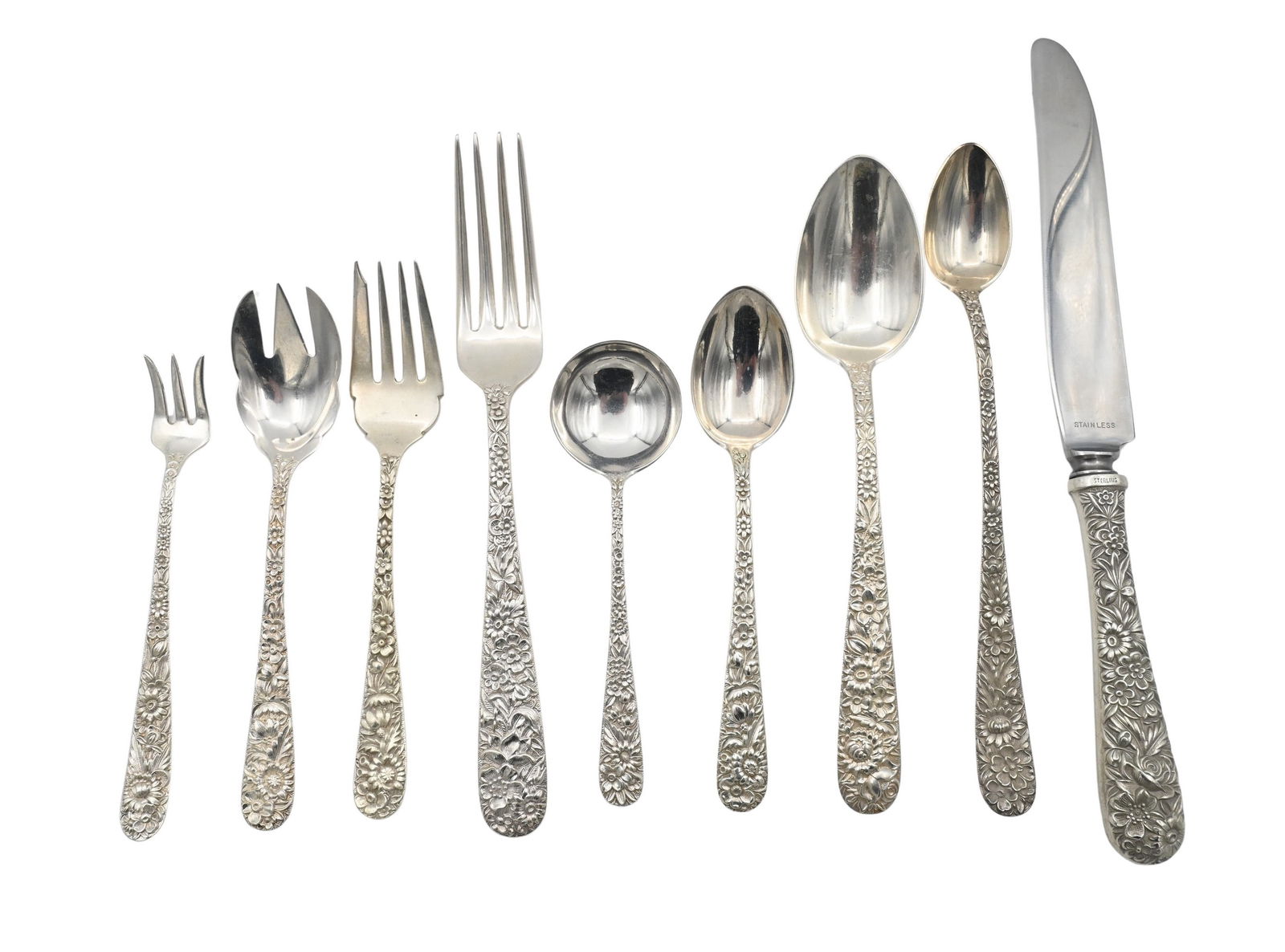 75 Piece S. Kirk and Sons Sterling Silver Flatware Set in Repousse Pattern (1 of 6)