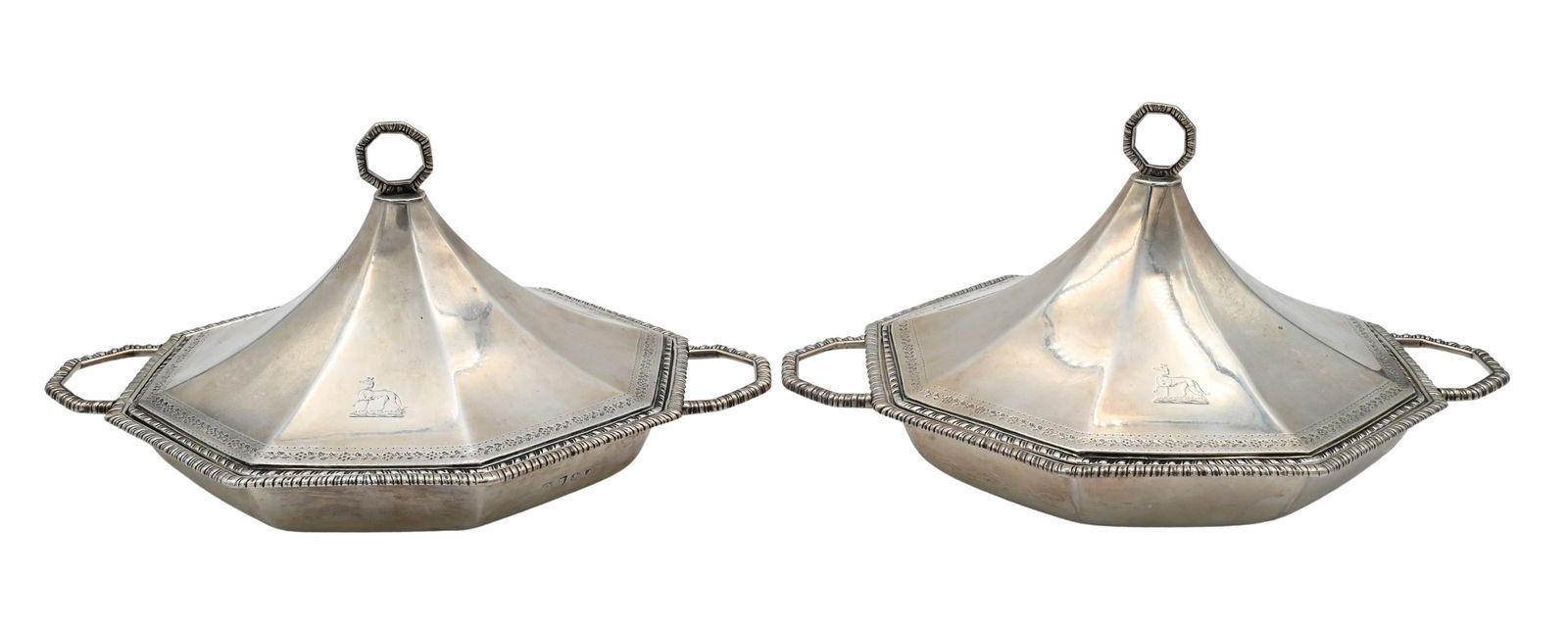 Pair of Early English Sterling Silver Covered Tureens (1 of 6)