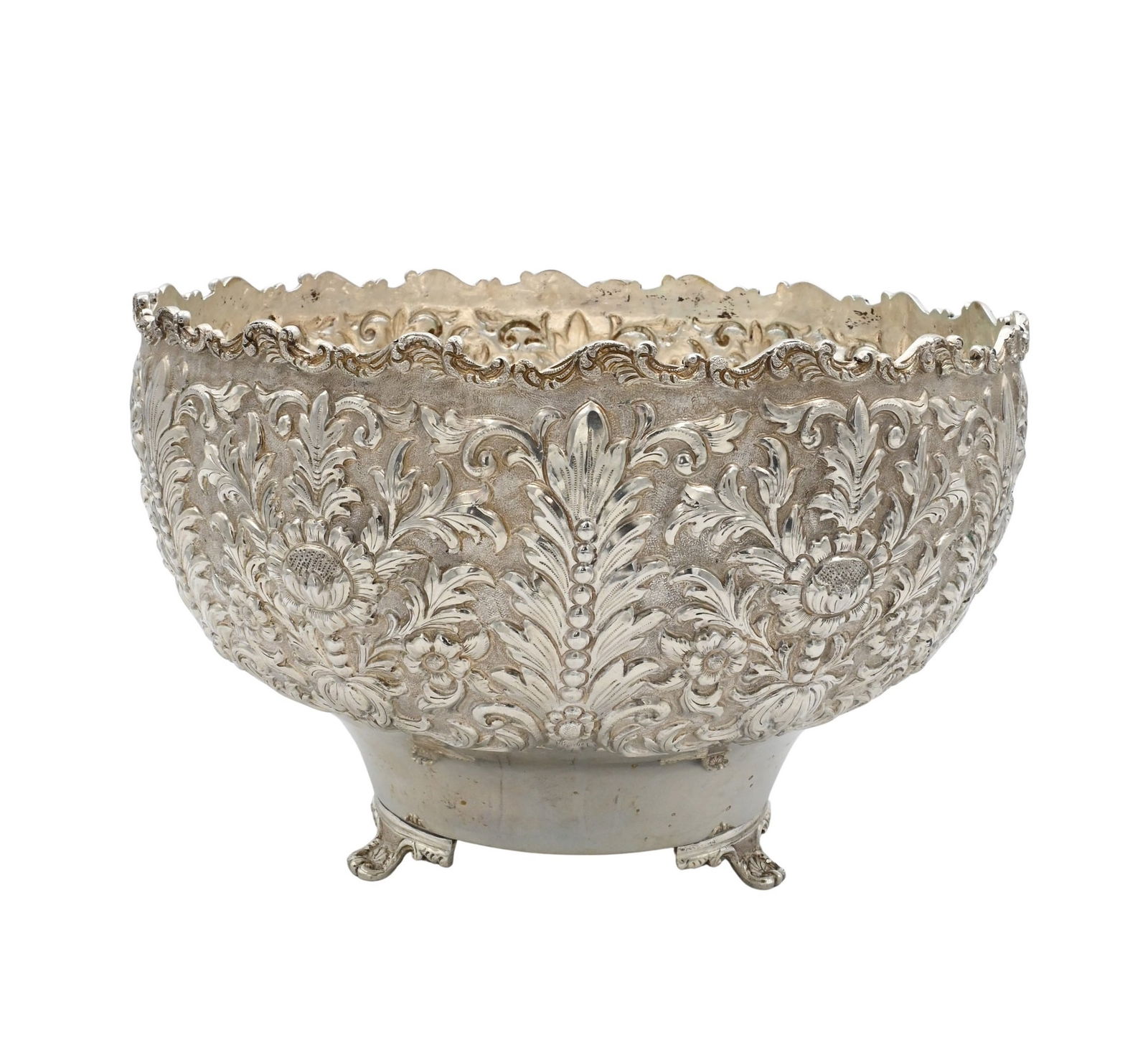 Large Repousse Indian Punch Bowl on Four Feet (1 of 6)