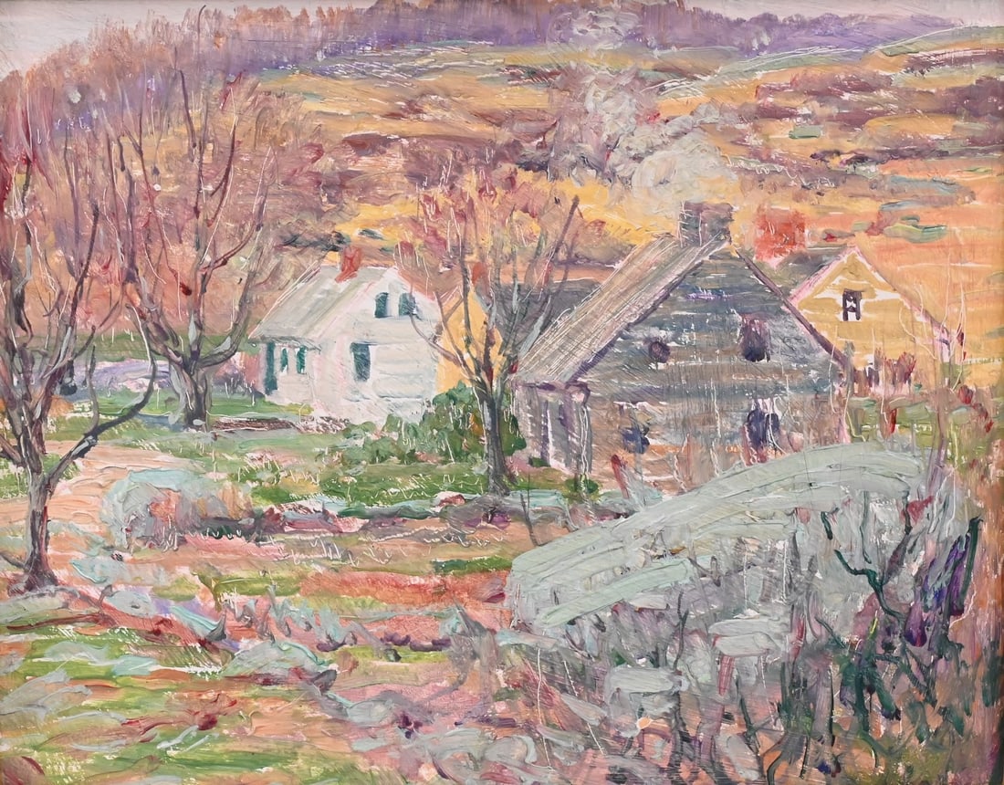 Harry Leslie Hoffman (American 1871- 1964): Harry Leslie Hoffman (American 1871- 1964) "Autumn" Oil on panel Estate stamp verso 8" x 10" Provenance: Estate from Old Lyme, Connecticut, Christie's New York, "East", Nov. 28, 1995 ($1,150) Conditio