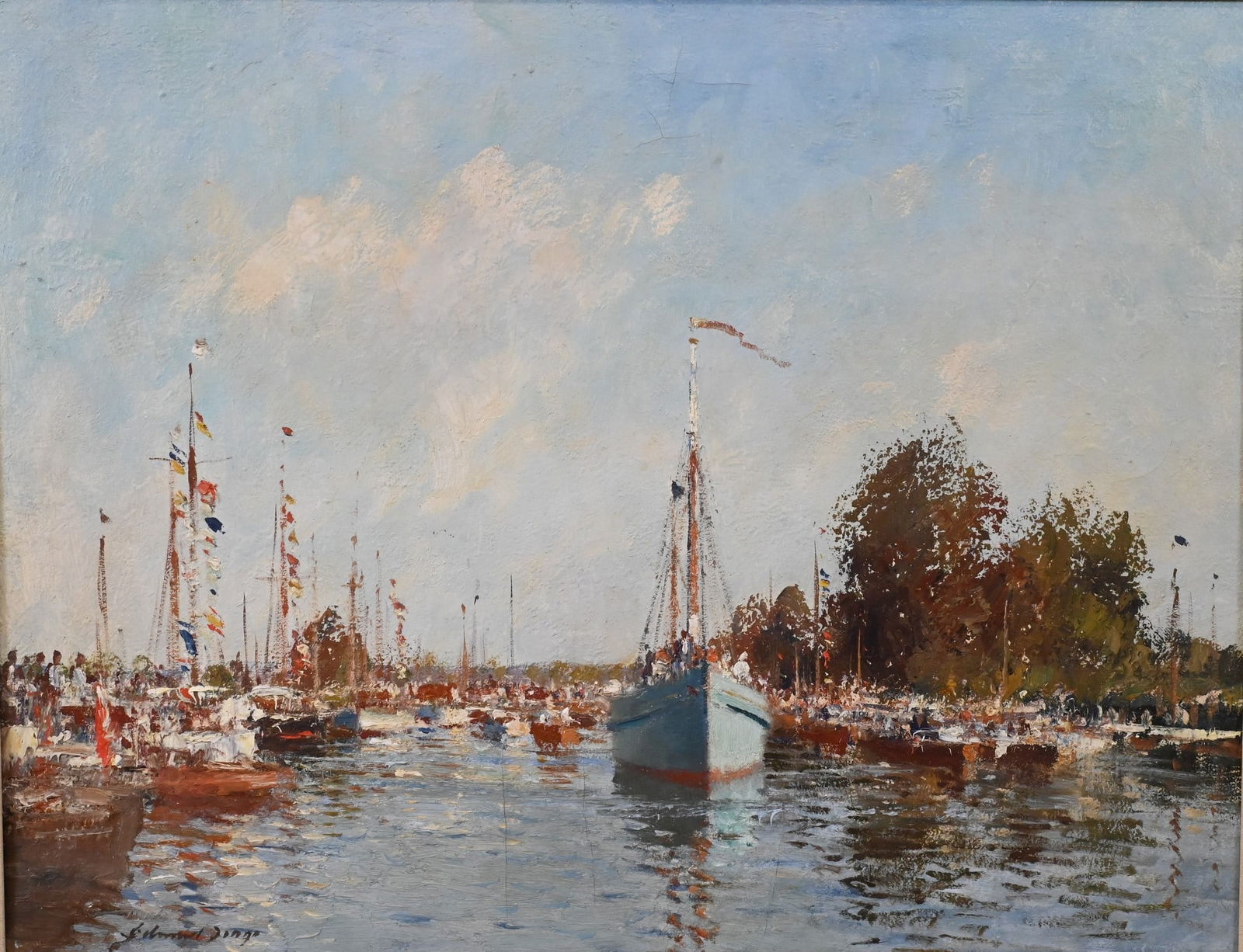 Edward Brian Seago (British 1910-1974): Edward Brian Seago (British 1910-1974) "The River Bure, 2nd Aug. 1953" Oil on canvas Signed lower left Edward Seago, titled and dated verso 19 1/4" x 25" Condition: overall good condition, painted var